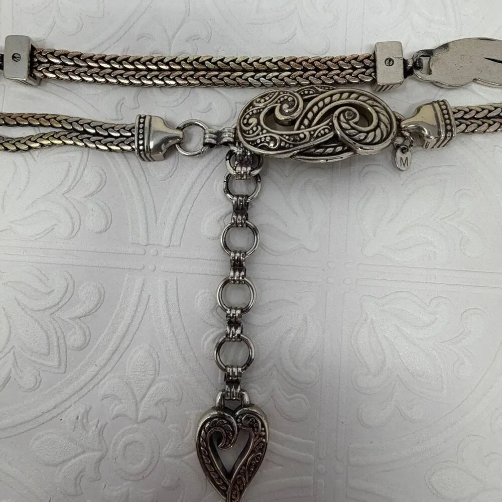Vintage Brighton Silver-Tone Heart Charm Adjustable Chain Belt